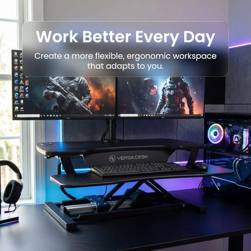 VERSADESK PowerPro 36 Inch Electric Standing Desk Converter – Push-Button Height Adjustable Sit to Stand Desk Riser for Dual Monitors & Laptop – Motorized Desktop Workstation with Wide Keyboard Tray - Image 6