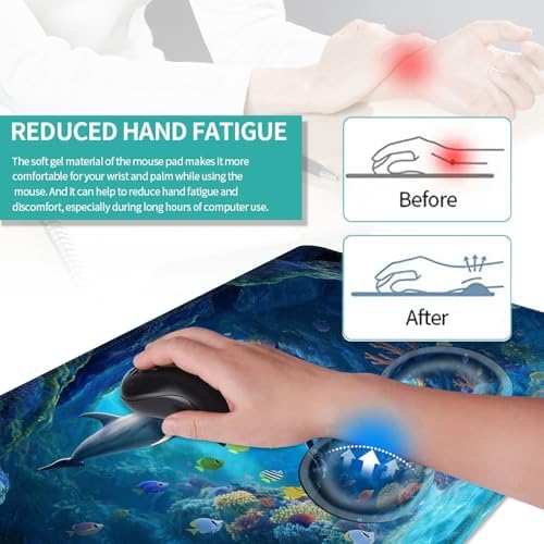 Keyboard Mouse Pad Set, Extended Gaming Mouse Pad+Ergonomics Keyboard Wrist Rest Support, Memory Foam, Easy Typing Pain Relief, 4Pcs XL Ultra Thick Desk Mat,Underwater World Dolphins - Image 5