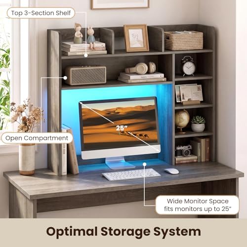 Desktop Bookshelf, Wood Countertop Bookcase with Shelves, Desk Hutch for College Dorm, Multipurpose Desk Organizer Shelf Display Rack for Home Office, Hutch Top Only (Grey Oak, 8 Shelf) - Image 4