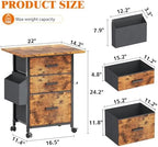 Mexin 3 Drawer File Cabinet with 22'' Extended Desktop, Mobile Filing Cabinet, Printer Stand, Rolling Printer Stand with Side Bag, Fabric Drawer, Fits A4 Size, Home Office,Rustic Brown - Image 3