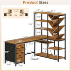 YOMILUVE 58" L Shaped Desk with Bookshelf and 3 Drawers for Home Office - Image 2