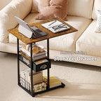 Rolling C-Shaped Side Table with Wheels and Oversized Wood Top, Mobile Overbed Stand with Drawer for Bed or Sofa, Metal Frame Couch Companion for Living Room, Bedroom, or Home Office (Large Desktop) - Image 6