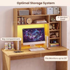 LDAILY Desktop Bookshelf with LED Lights, 35.5’’ Wooden Desk Shelf with 8 Cubes & 3 Adjustable Storage Shelves, 5-Tier Desk Hutch for Dorm College Office Computer Monitor Up to 25’’(Natural) - Image 5