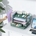 gianotter Desk Organizers and Accessories with File Holder, 4-Tier Desk Accessories & Workspace Organizers with Drawer and 2 Pen Holder, Desk Reference Organizer (Green, 4T with Metal Drawer) - Image 4