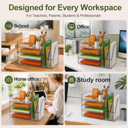 FANXIYQ 4-Tier Acrylic Paper Tray Organizer with Bookends, Paper Organizer - Image 4