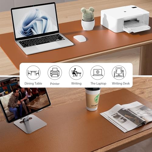 Aothia Faux Leather Desk Mat - Non-Slip PU Leather Desk Blotter, Waterproof Writing Surface, Large Desk Pad for Office & Home (Brown, 55" x 17") - Image 6