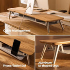 Fenge Solid Wood Dual Monitor Stand with 2-Tier Storage - Image 5