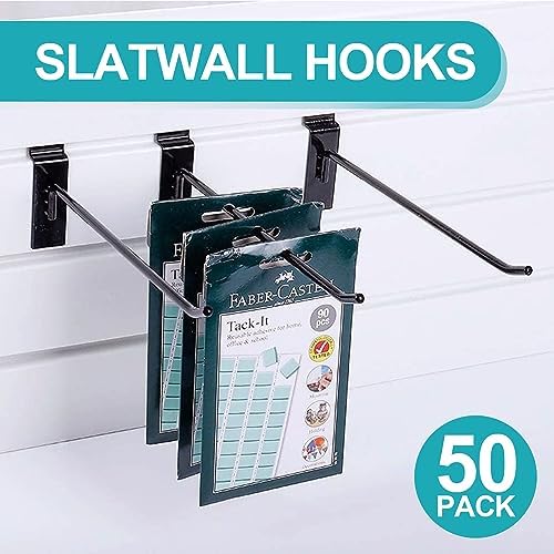 HJW Slatwall Hooks 50 Pack, 6 Inch Black Slat Wall Hanging Hooks - Image 2