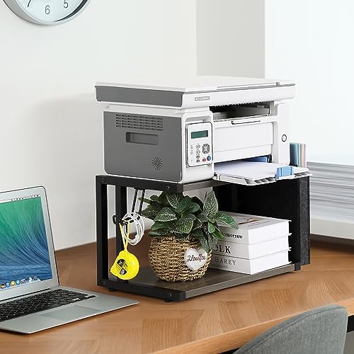 BTY Printer Stand Under Desk Printer Table with Storage Small Printer Cart with Wheels 2 Tier Desktop Printer Stands for Home Office Fax Machine Scanner Files (Grey) - Image 5