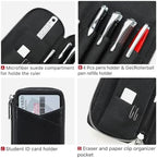 CONTACTS Full Grain Leather Pencil Case Handmade Vintage Zipper Pen Holder Pouch with Card Slot Pens Organizer Pockets Stationery Bag for Men and Women (Black) - Image 3
