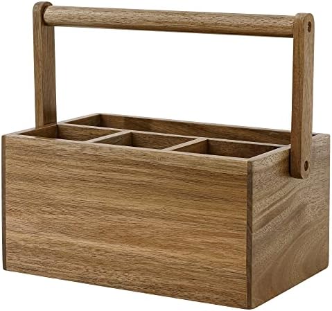 VaeFae Acacia Silverware Caddy, Utensil Holder with Handle, Medium by VaeFaeDirect