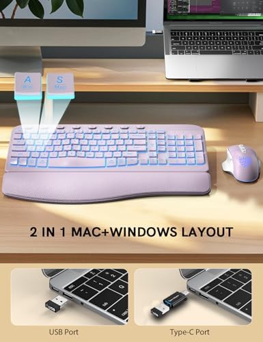 SABLUTE Wireless Keyboard and Mouse Combo, Ergonomic Wave with Wrist Rest - Image 5