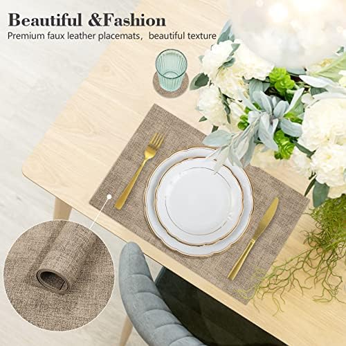 Faux Leather Placemats Set of 6,Heat Resistant Placemats for Dining Table, Easy Clean Non-Slip Place Mats, Waterproof Stain Resistant Wipeable Washable PU Table Mats, (Light Brown) - Image 5