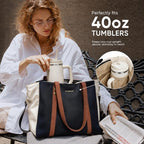 PASMAN Laptop Bag for Women, Slouchy 3 Compartment Tote and Cup Holder - Image 5