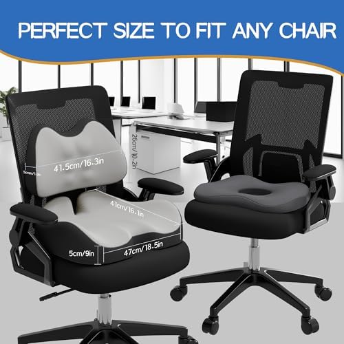 Benazcap Large Memory Foam Seat Cushion Lumbar Support Pillow for Sciatica & Tailbone Pressure Relief Coccyx Pad for Office Chair, Wheelchair, Car, Home, Office, Grey - Image 5