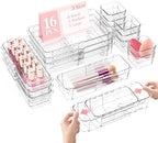 DILIBRA 16 Pcs Clear Extendable Drawer Organizer, Adjustable Drawer Storage by DILIBRA