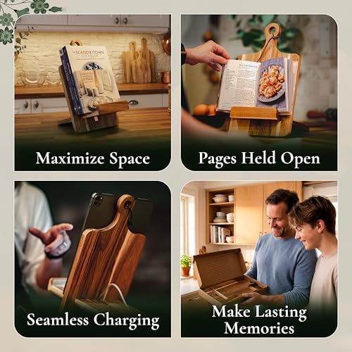 Wooden Cookbook Stand for Kitchen Counter - Reversible Recipe Book Holder with Cooking Measurement Conversion Card - Gift-Ready Adjustable Tablet Cookbook Holder Stand - 13.7"x8.2" - Image 2