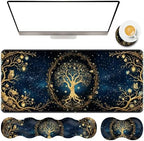 TGFEWYTJYJ Extended Gaming Mouse Pad,Memory Foam Ergonomic Keyboard Mouse Wrist Rest Support Set,Large Desk Mat with Stitched Edges,Non-Slip Base Mousepad Home Office,Aesthetic Tree of Life by GFEWYTJYJ