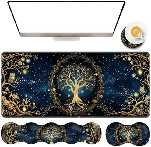 TGFEWYTJYJ Extended Gaming Mouse Pad,Memory Foam Ergonomic Keyboard Mouse Wrist Rest Support Set,Large Desk Mat with Stitched Edges,Non-Slip Base Mousepad Home Office,Aesthetic Tree of Life by GFEWYTJYJ