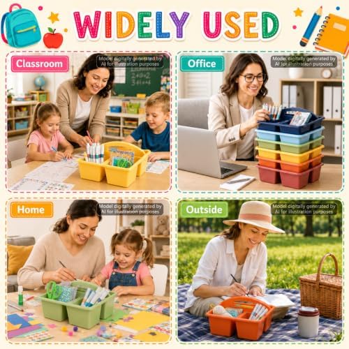6 Pack Plastic Classroom Organizer Caddy with Handle, Boho Earthy - Image 6