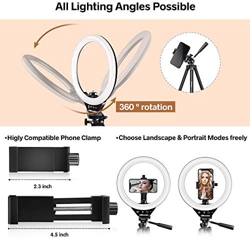 UBeesize 10.2" Ring Light with Overhead Phone Mount, LED Selfie Light with Stand and Phone Holder, Desk Light for iPhone, Desk Tripod for Video Recording, YouTube, TikTok, Live Stream, Cooking, Vlog - Image 4