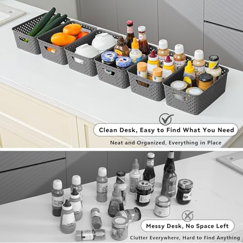 12 Pack Plastic Storage Baskets for Organizing, Storage Baskets for Shelves with Handles, Small Storage Bins with Labels, Classroom Storage Organization for Cabinet,Closet, Office,Gray - Image 7