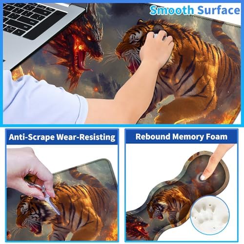 4Pcs Memory Foam Keyboard Wrist Rest Desk Mat Set, Dragon Lion - Image 3