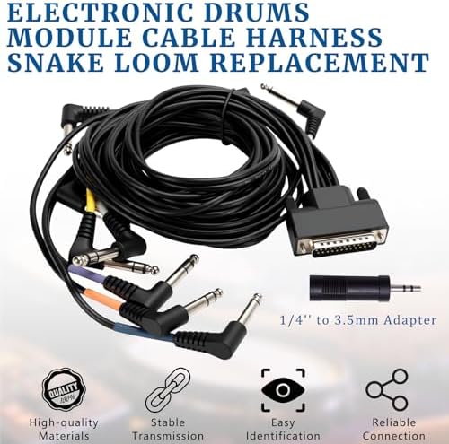 Cable Harness Snake Loom Replacement and Mono 1/4'' to 3.5 mm adapter Compatible with Alesis Nitro Mesh Electronic Drum Set Module Surge Command Forge Turbo Crimson DM7X RCA Connector Type Hi-Hat - Image 5
