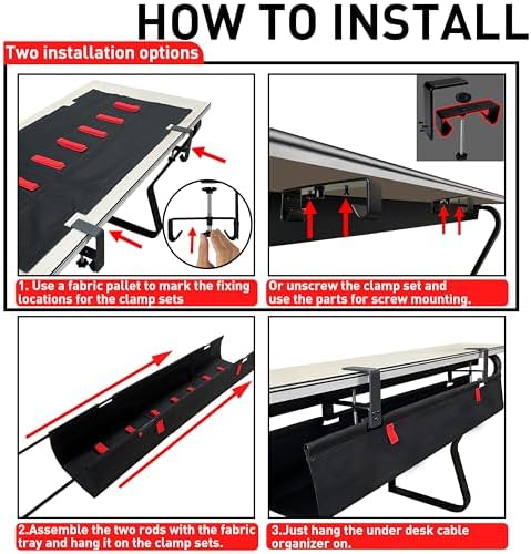 No Drill Under Desk Cable Management Tray, 48" Desk Cable Organizer - Image 5