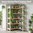 GTPLAYER 5-Tier Corner Bookshelf, L-Shaped Metal Frame Shelf with Tall 14" Shelves, Plant Stand and Storage Rack for Small Spaces, Living Room and Home Office, Light Oak - Image 3