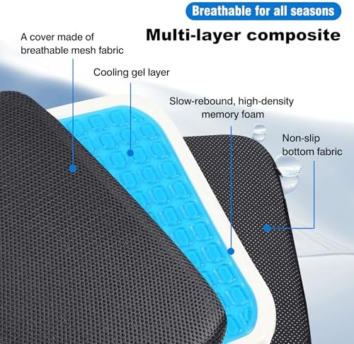 Cooling Gel Memory Foam Travel Stadium Airplane Seat Cushion （16"x14"x1.8"） - Image 2