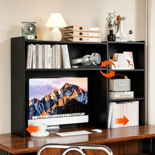 Aetheris Desktop Bookshelf, 43”Adjustable Office Desktop Organizer Shelf, Countertop Storage Hutch with 4 Shelves for Computer Desk, Adjustable Desk Hutch, Wooden Desktop Bookcase (Black) - Image 2