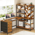 YOMILUVE 58" L Shaped Desk with Bookshelf and 3 Drawers for Home Office by YomiluveDesign