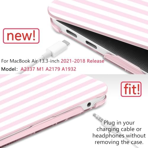 DONGKE Case for MacBook Air 13 Inch (2021-2018 Models A2337 M1/A2179/A1932), Pink & White Stripes Hard Shell Case with Keyboard Protector, Compatible with Retina Display and Touch ID - Image 3