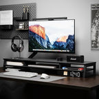 Dual Monitor Stand Riser for Desk, 41.7 Inch Large 2 Tier Computer Monitor Stand for 2 Monitors, Desktop Storage Organizer Shelf with Keyboard Space for Laptop PC Printer, Black - Image 2