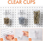 Pegboard Organizer Accessories, 18 Pack Baskets Cups Hooks (White+Clear) - Image 4