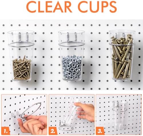 Pegboard Organizer Accessories, 18 Pack Baskets Cups Hooks (White+Clear) - Image 4