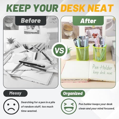 Segarty Pen Holer, 12 Pack Round Light Green Pencils Holder for Desk, Metal Mesh Pen Cup Container Marker Organizer Set for Office Supply, School, Home, Desktop Storage and Organization - Image 4