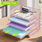 Cawukege 2 Pack 5 Tier Paper Organizer, Letter Tray with Handle, Mesh Desk Organizer, Metal File Organizer, Office Desk Accessories for Home, Office, Classroom, School (Pink, 2) - Image 3