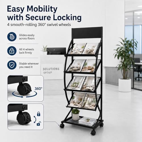 4-Layer Floor-Standing Brochure Display Rack with Wheels and Top Billboard - Image 3