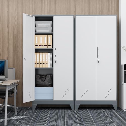 61" Metal Storage Cabinet with Lockable Doors, Cleaning Supply Cabinet with Pegboard and Hanging Rod. Garage Tool Storage Cabinets for Home, Laundry, Office, Home Kitchen Utility Cabinet - Image 2