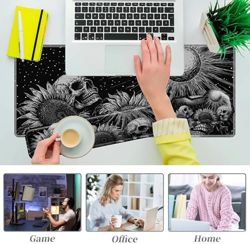 3Pcs Mouse Pad Set, Gothic Skull Sunflowers Large Gaming Mouse Pad with Stitched Edge, Ergonomic Memory Foam Keyboard Wrist Support and Mouse Wrist Rest Cushion, Pain Relief Non-Slip Desk Pad Combo - Image 7