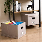 PRANDOM File Organizer Box - Set of 4 Collapsible Decorative Linen Filing Storage Hanging File Folders with Lids Office Cabinet Letter/Legal Size Light Grey (17x14x11.2 inch) - Image 3