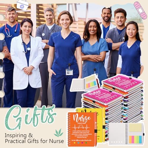 Resurhang 40 Sets Nurses Week Gifts Bulk 2026 Nurse Appreciation Gifts Nursing Thank You Gift Notebook with Pen in Holder and Sticky Note Notepad Marker Index Tab Inspiring Journal Ballpoint Pen - Image 2
