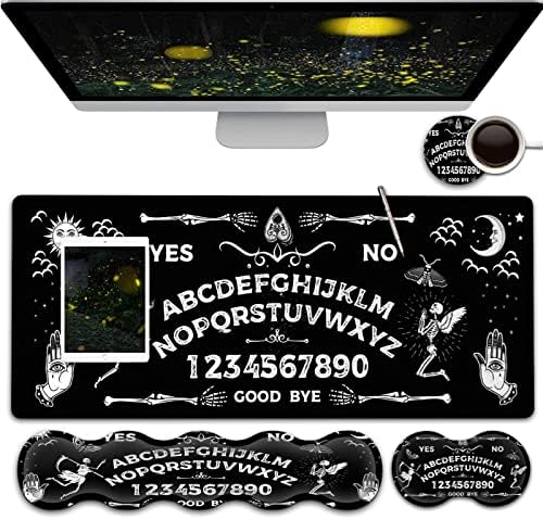 Gaming Mouse Pad & Keyboard Wrist Rest,Large Extended Mouse Pad 31.5X 11.8,Ergonomic Memory Foam Wrist Rest Support+Desk Mat Protector,for Office/Home Writing Pad,Ouija Board Pattern Black Mousepad by Unknown