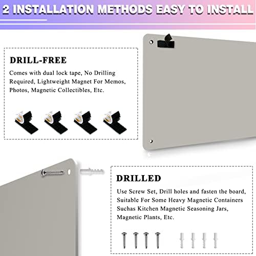 2Pack Magnetic Board,17.5" x 11.4" Magnet Bulletin Board to Display Magnetic Notes, Poetry, Photos, Suitable for Wall, Refrigerator, Cabinet etc, Come with 8 Pcs Dual Lock Tape and Screws (Gray) - Image 3