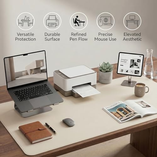 Large Desk Pad Non-Slip Desk Mat Protector for Keyboard Mouse Waterproof Vegan Leather Surface Faux Leather Laptop Mat Smooth Mouse Pad Premium Gift Tube Creamy White 47" x 23" - Image 5