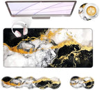 Large Keyboard Mouse Pad Set, Extended Mouse Pad+Keyboard Wrist Rest Support, Memory Foam Ergonomic Easy Typing, 4Pcs (31.5×11.8 in) Desk Pad Set for Office Home,Black and White Gold Marble by Unknown