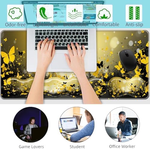 Keyboard Wrist Rest+Mouse Wrist Pad+Desk Pad Set,Memory Foam Ergonomic Easy Typing Pain Relief for Computer Laptop Office Home - Flowers and Butterflies - Image 6