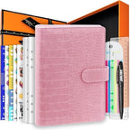 PU Leather Personal Notebook Planner with 67 Pages Loose-Leaf Papers 6 Holes Ring Binder Pen Holder Magnetic Buckle (Pink Crocodile Pattern, A5 Gift Box) by Zelten